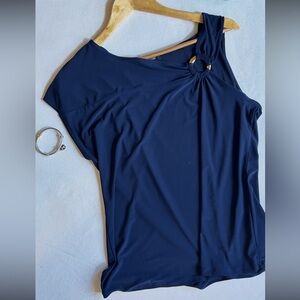 AUW Navy One-Shoulder Top